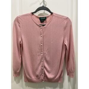 Lauren by Ralph Lauren Pink Silk & Cashmere 3/4 Cardigan Sz S